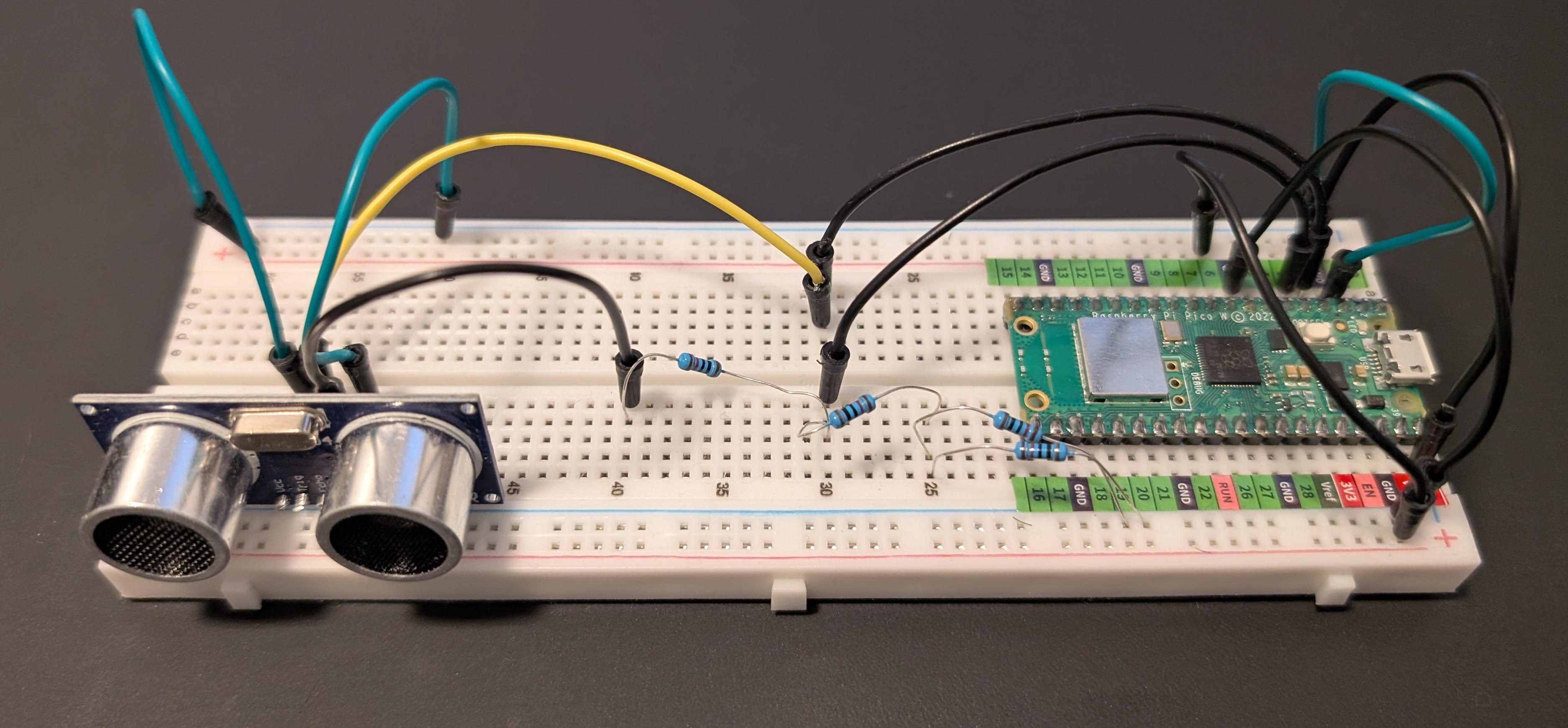 The circuit on a breadboard